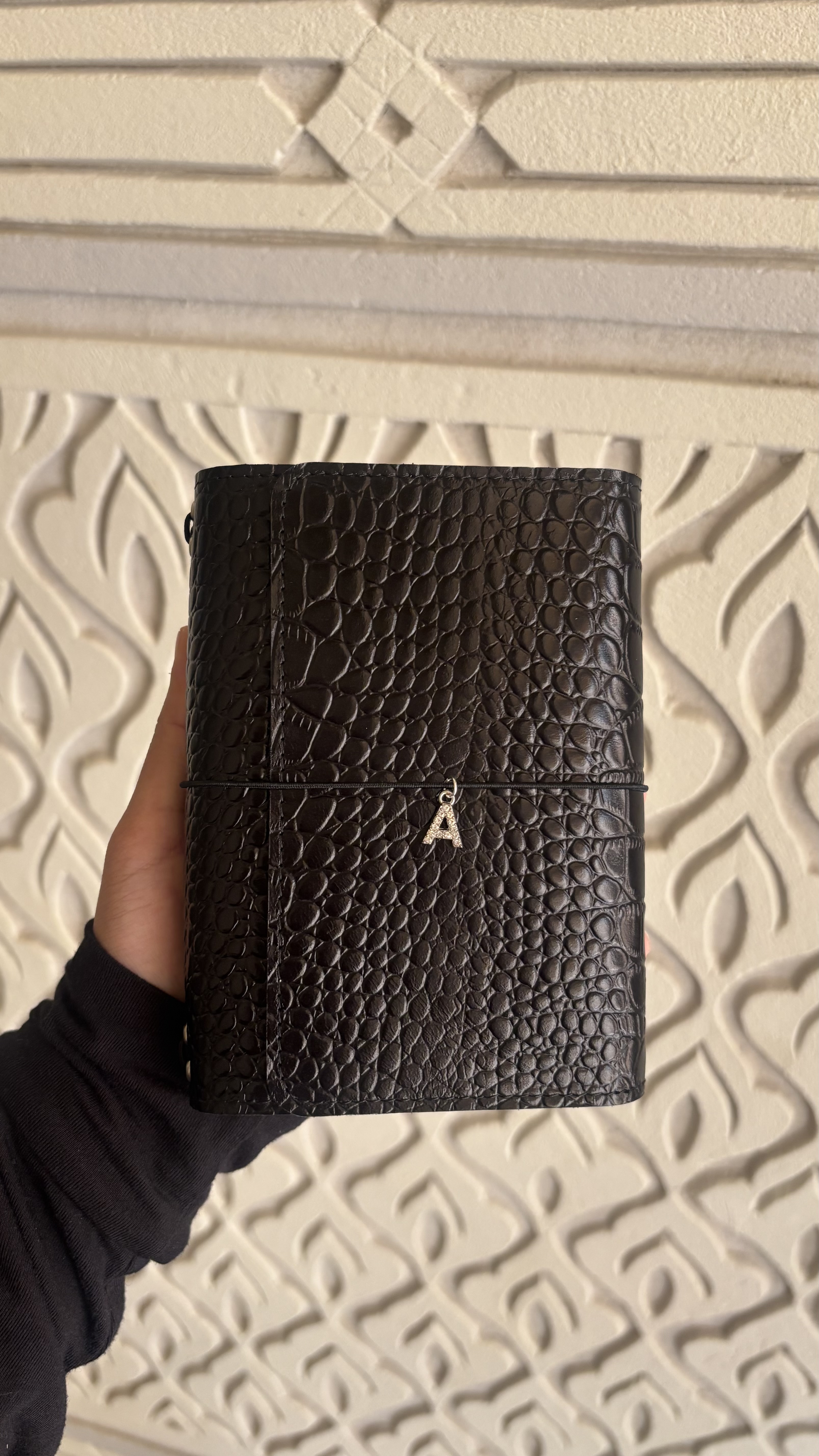 Midnight Black Embossed Croc Leather