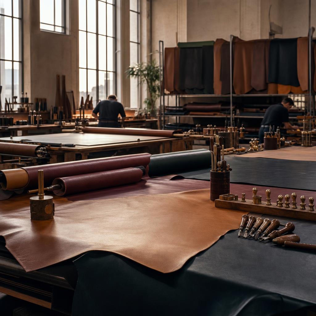 Atmospheric view of leatherworking tools and craftsmanship